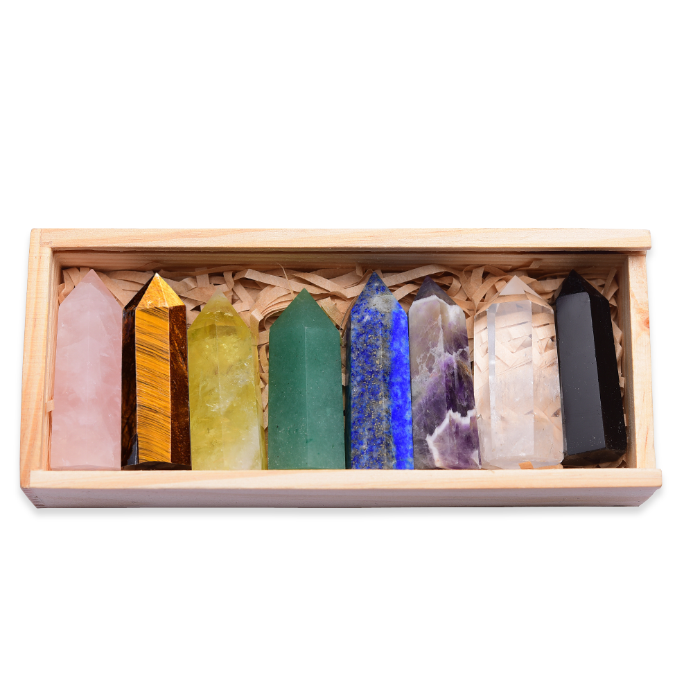Boite de minéraux naturels - 8 pierres facettées chakras pour Reiki
