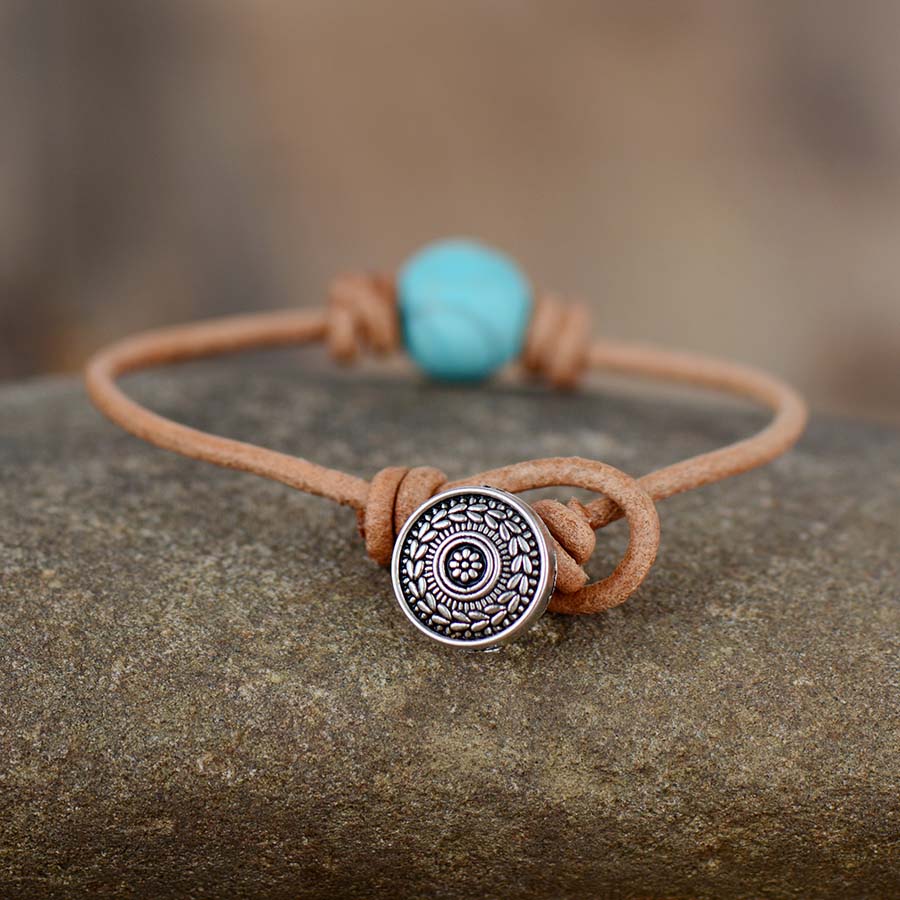 Bracelet minimaliste en cuir et perle de Turquoise