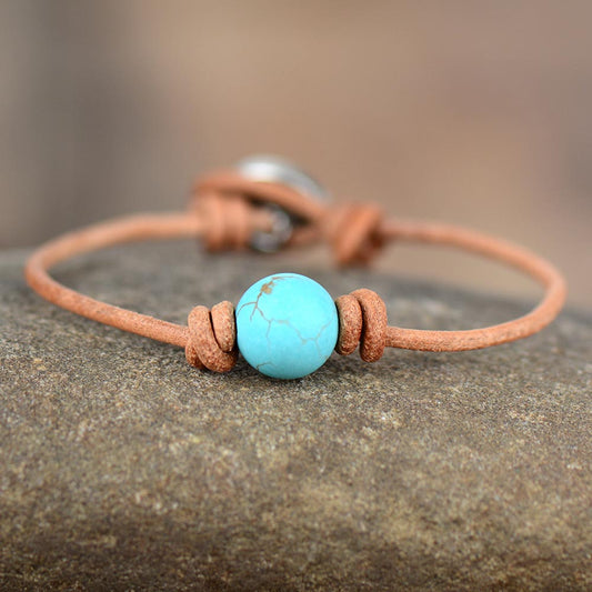 Bracelet minimaliste en cuir et perle de Turquoise