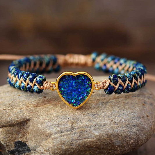 Bracelet tissé Coeur Opale Bleue