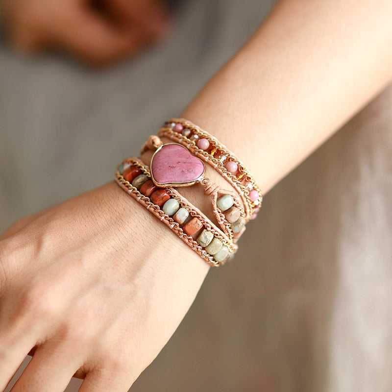 bracelet coeur rhodonite