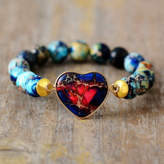 Bracelet Coeur en pierre de Jaspe Impérial Bleu