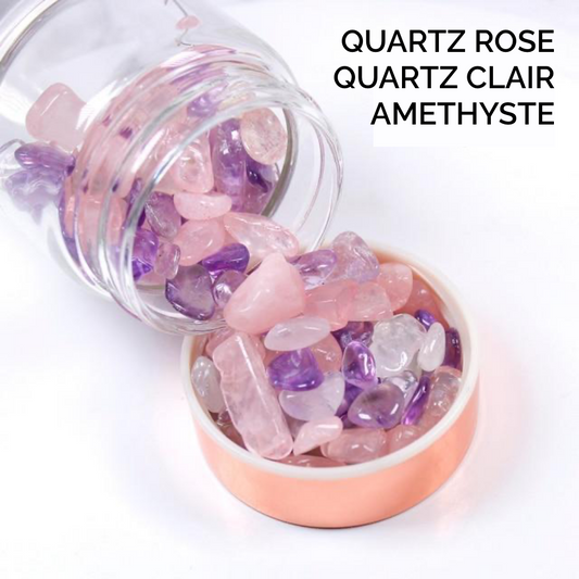 Bouteille Elixir de Quartz Rose, Quartz Clair et Amethyste - Infuseur d'énergie
