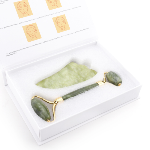 Rouleau de massage visage ou corps en pierre de Jade Naturel clair et pierre Gua Sha