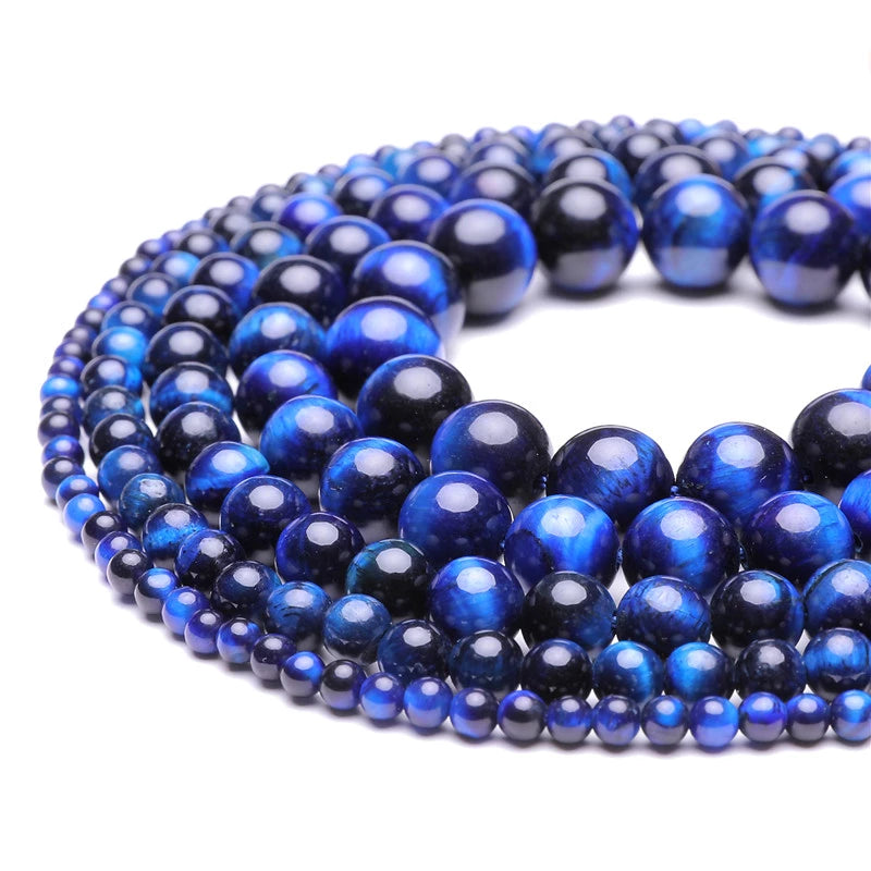 Perles en pierre naturelle ou Gemme - Oeil Du Tigre Bleu Teintée - 4mm -  Lot de 10 perles - LA PERLE DES LOISIRS