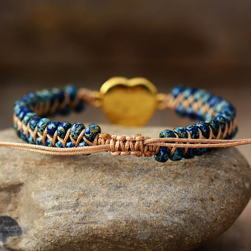 Bracelet tissé Coeur Opale Bleue