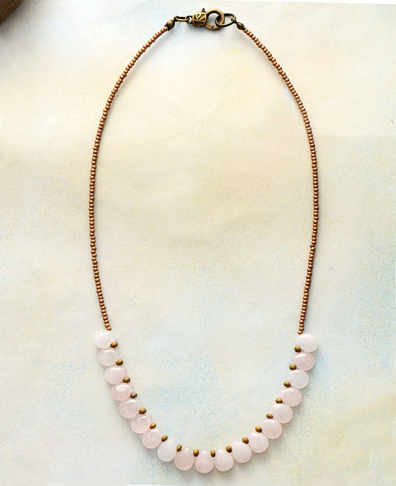 Collier en Perles Gouttes de Quartz Rose